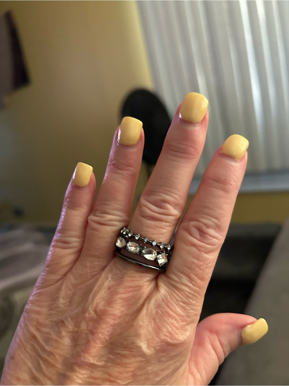 New Paparazzi Gunmetal Rhinestone Statement Ring - Stretch Band